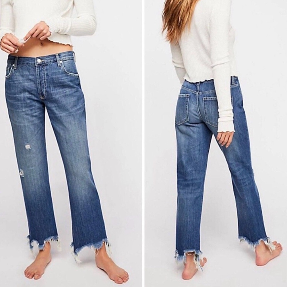 Free People Maggie Mid-Rise Straight-Leg Jeans Sequoia Blue Size 25‎